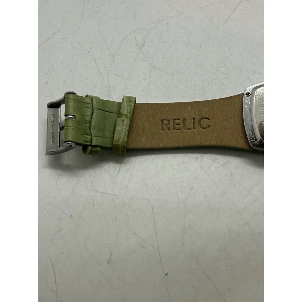 Relic Folio Women's Watch ZR33565 Green Leather Band Crystal Accent Bezel